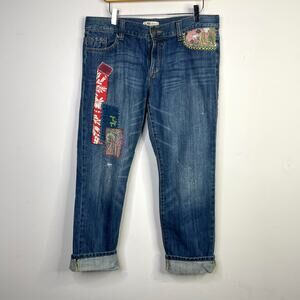 Cabi Patchwork Embroidered Slouchy Boyfriend Ankle Jeans Relaxed Boho womens 4